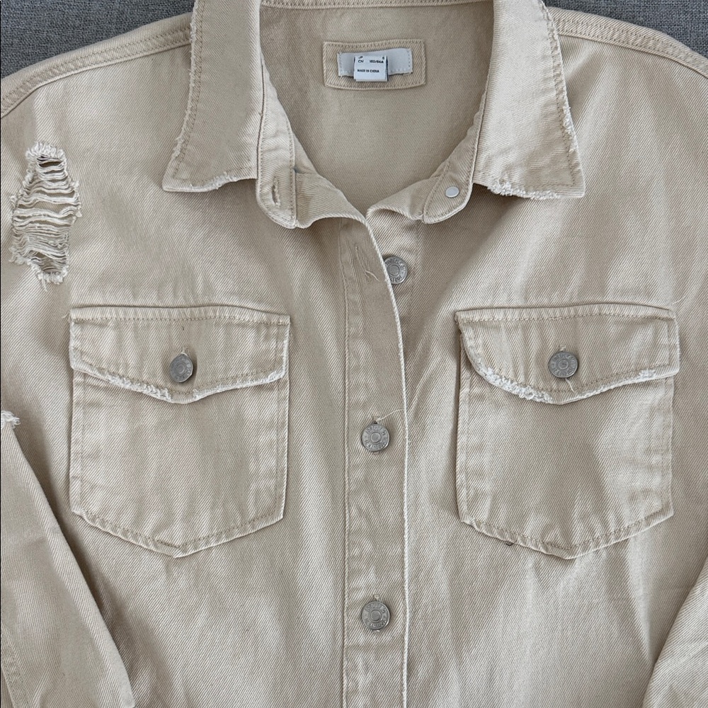 Forever 21 Beige Distressed Denim Jacket - Picture 2 of 9